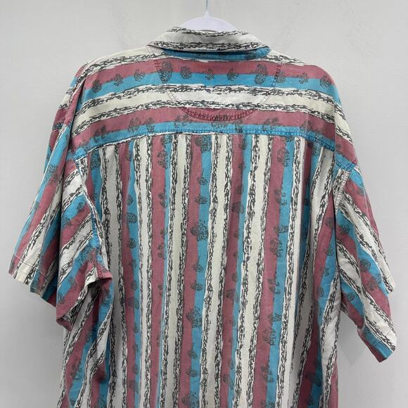 Vintage Today’s News Button Up Red‎ White Blue Stripe Short Sleeve - Picture 6 of 8